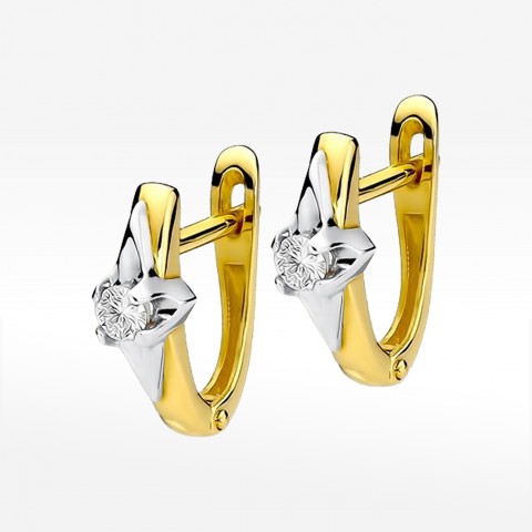 Kolczyki z żółtego złota z diamentem - próba 585 0,16CT KO-088 0,16ct