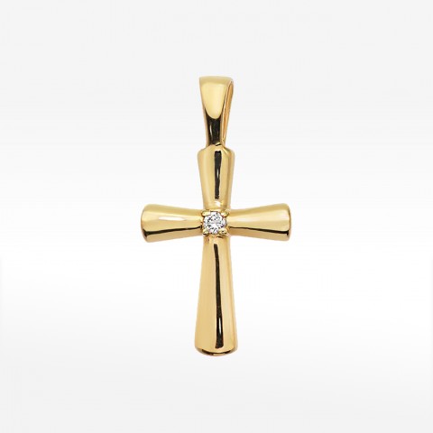 Krzyż z żółtego złota z diamentem - próba 585 0,015CT K-003 A