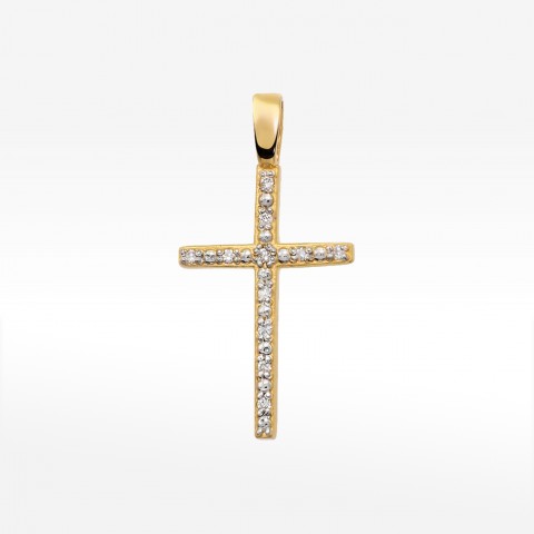 Krzyż z żółtego złota z diamentami  - próba 585 0,055CT K-004 A