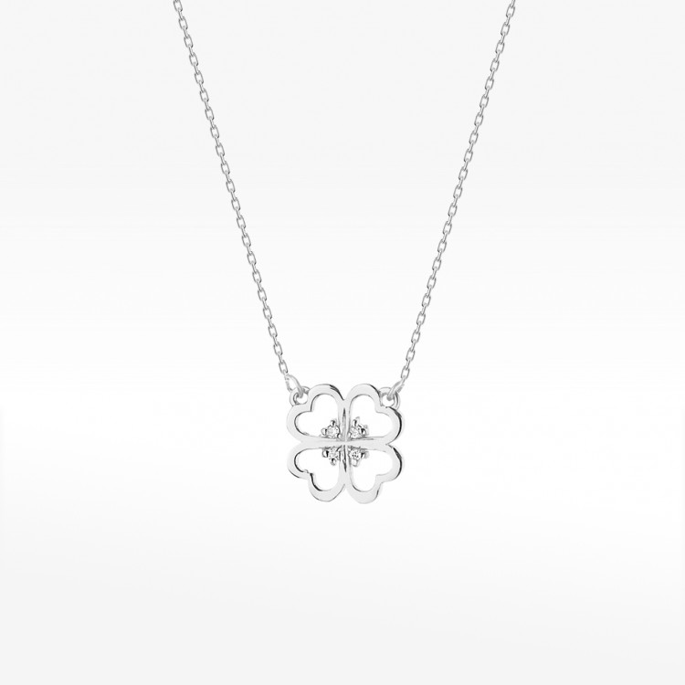 Naszyjnik z białego złota z diamentami  - próba 585 0,02CT C-008B