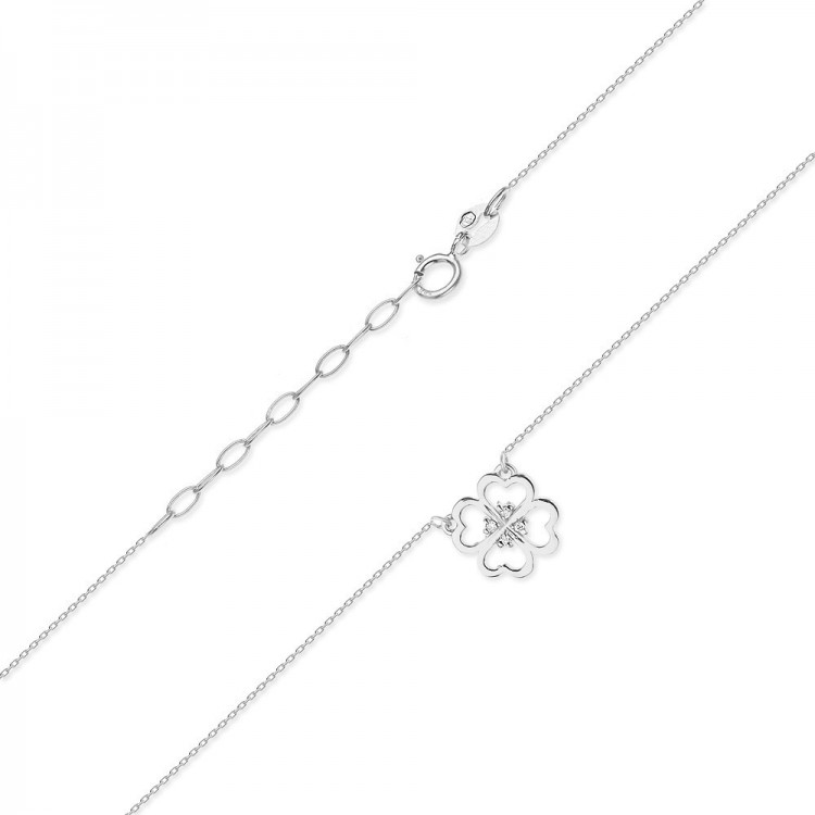 Naszyjnik z białego złota z diamentami  - próba 585 0,02CT C-008B