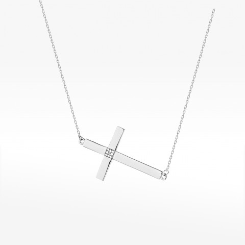Naszyjnik z białego złota z diamentem - próba 585 0,005CT C-010B