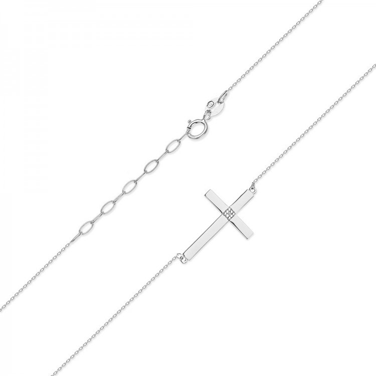 Naszyjnik z białego złota z diamentem - próba 585 0,005CT C-010B