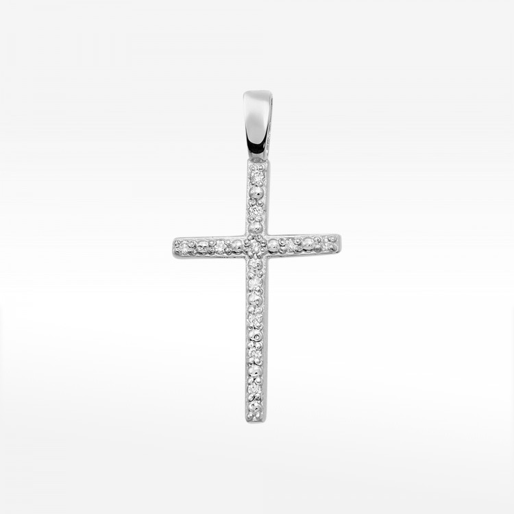Krzyż z białego złota z diamentami  - próba 585 0,055CT K-004 B
