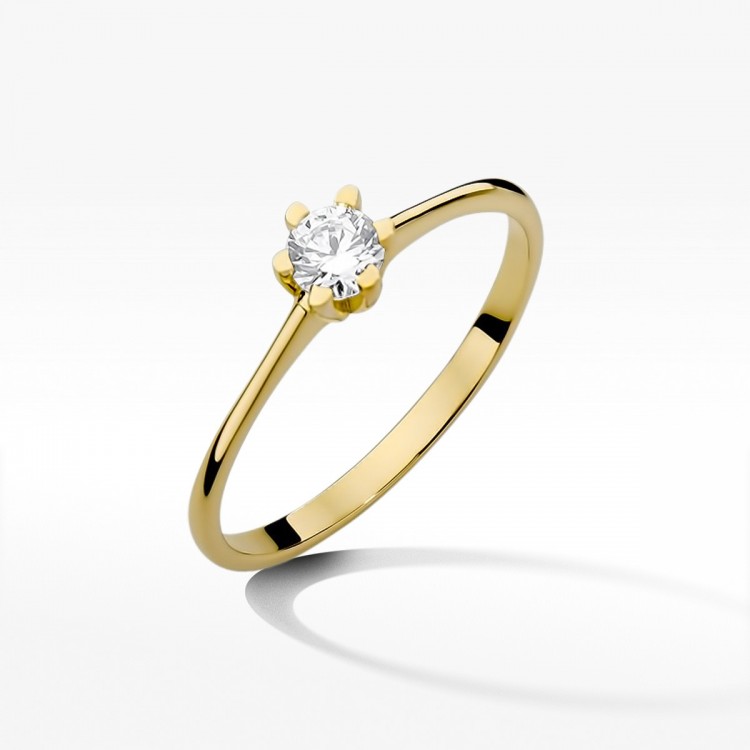 Pierścionek z żółtego złota z diamentem - próba 585 0,23CT W-387A