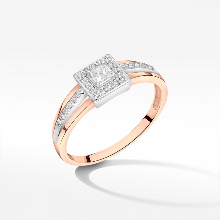 Pierścionek z różowego złota z diamentami  - próba 585 0,29CT PV-206C