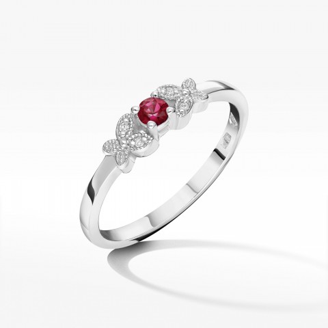 Pierścionek z białego złota z rubinem - próba 585 0,17CT PV-165BR