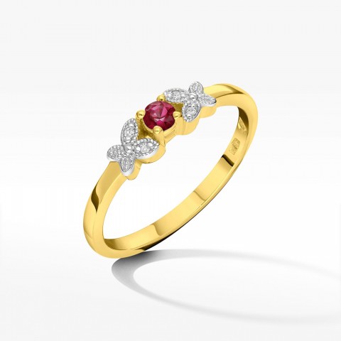 Pierścionek z żółtego złota z rubinem - próba 585 0,17CT PV-165AR