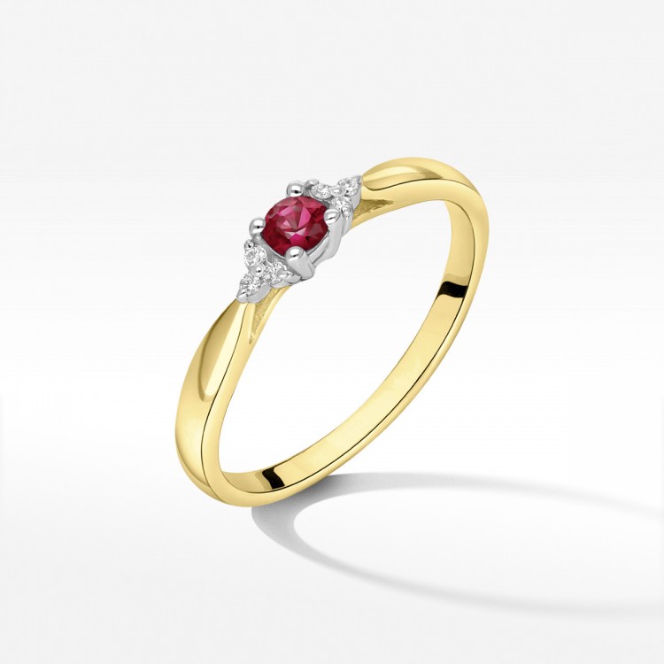 Pierścionek z żółtego złota z rubinem - próba 585 0,18CT PV-199AR