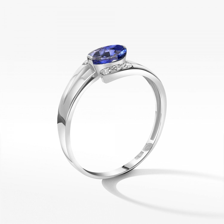 Pierścionek z białego złota z szafirem - próba 585 0,752CT PV-072BS