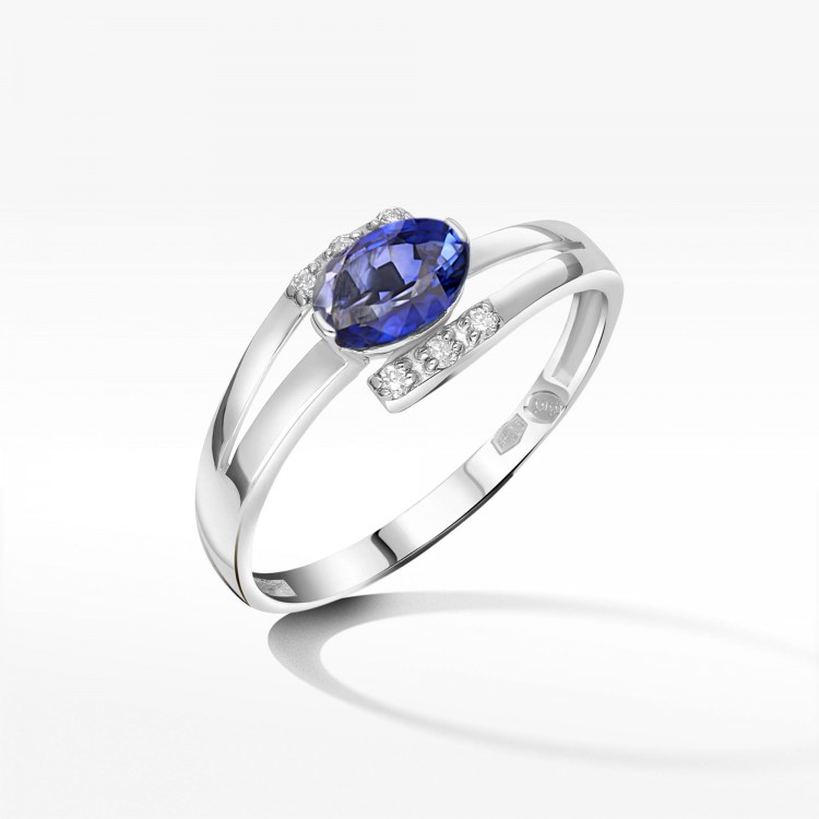 Pierścionek z białego złota z szafirem - próba 585 0,752CT PV-072BS