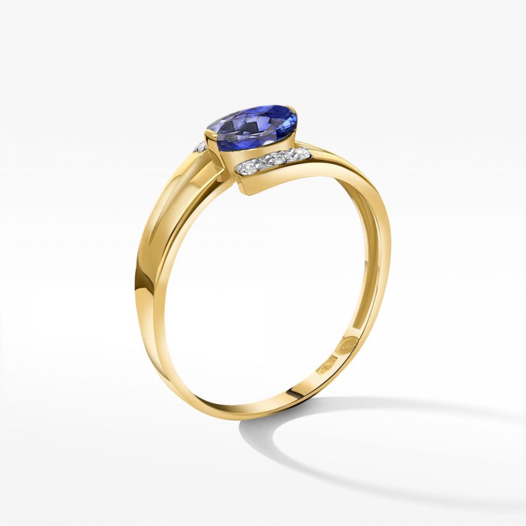 Pierścionek z żółtego złota z szafirem - próba 585 0,752CT PV-072AS