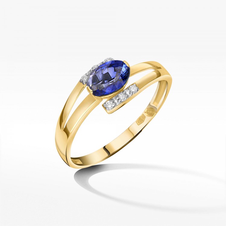 Pierścionek z żółtego złota z szafirem - próba 585 0,752CT PV-072AS