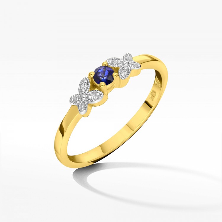 Pierścionek z żółtego złota z szafirem - próba 585 0,17CT PV-165AS