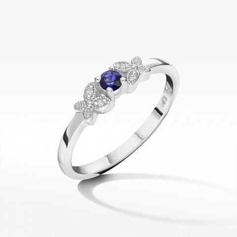 Pierścionek z białego złota z szafirem - próba 585 0,17CT PV-165BS