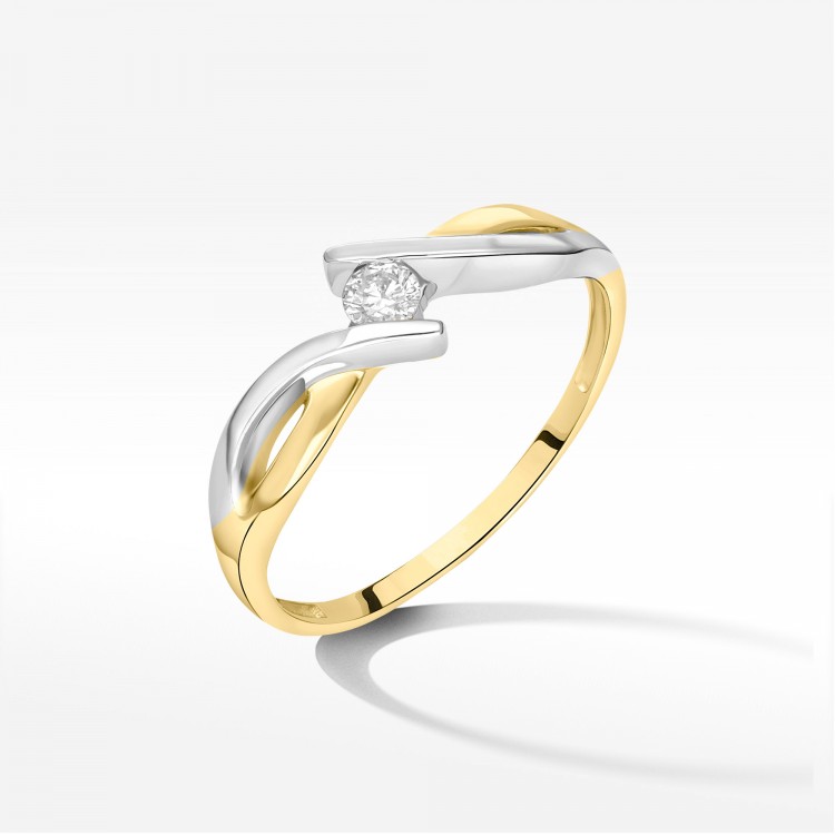 Pierścionek z żółtego złota z diamentem - próba 585 0,10CT PV-217A