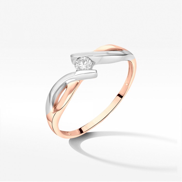 Pierścionek z różowego złota z diamentem - próba 585 0,10CT PV-217C