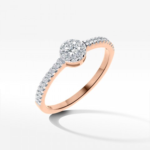 Pierścionek z różowego złota z diamentami  - próba 585 0,19CT PV-048C