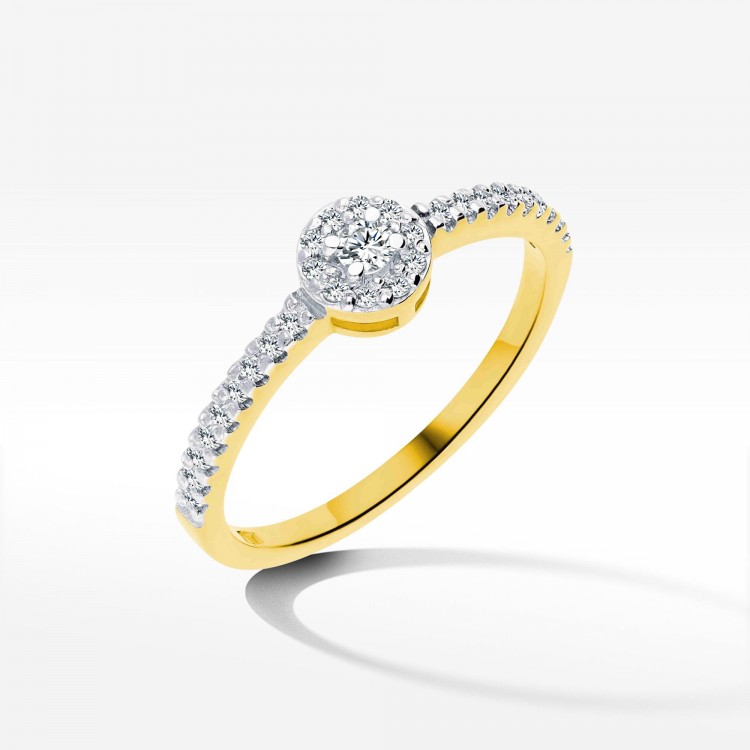 Pierścionek z żółtego złota z diamentami  - próba 585 0,19CT PV-048A