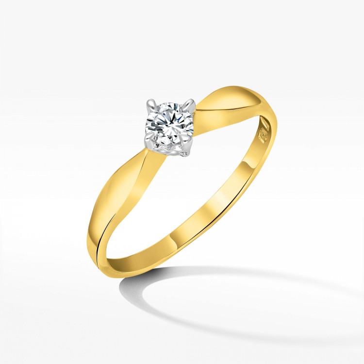 Pierścionek z żółtego złota z diamentem - próba 585 0,12CT PV-091A