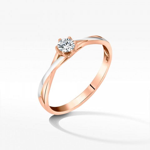 Pierścionek z różowego złota z diamentem - próba 585 0,12CT PV-101C
