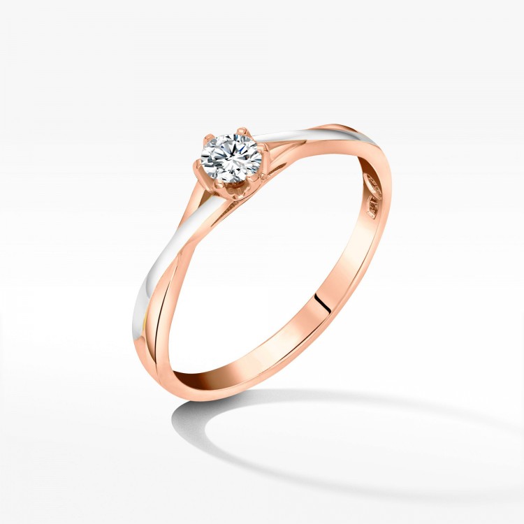 Pierścionek z różowego złota z diamentem - próba 585 0,12CT PV-101C