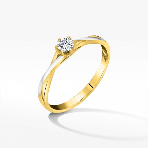 Pierścionek z żółtego złota z diamentem - próba 585 0,12CT PV-101A