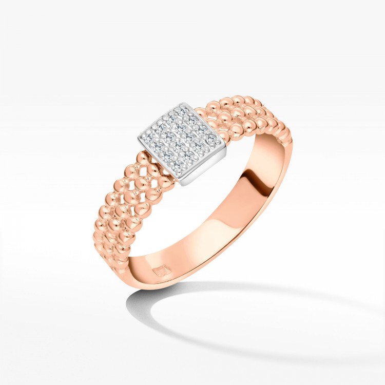 Pierścionek z różowego złota z diamentami  - próba 585 0,08CT PV-102C
