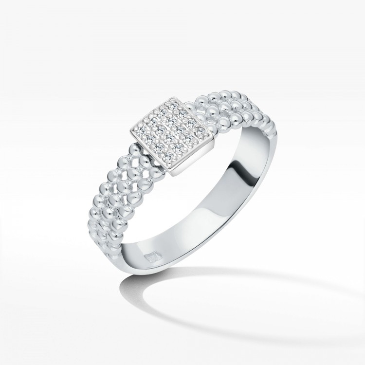 Pierścionek z białego złota z diamentami  - próba 585 0,08CT PV-102B