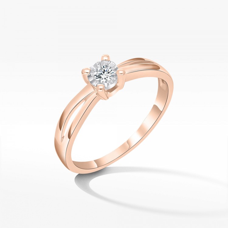 Pierścionek z różowego złota z diamentem - próba 585 0,08CT PV-130C