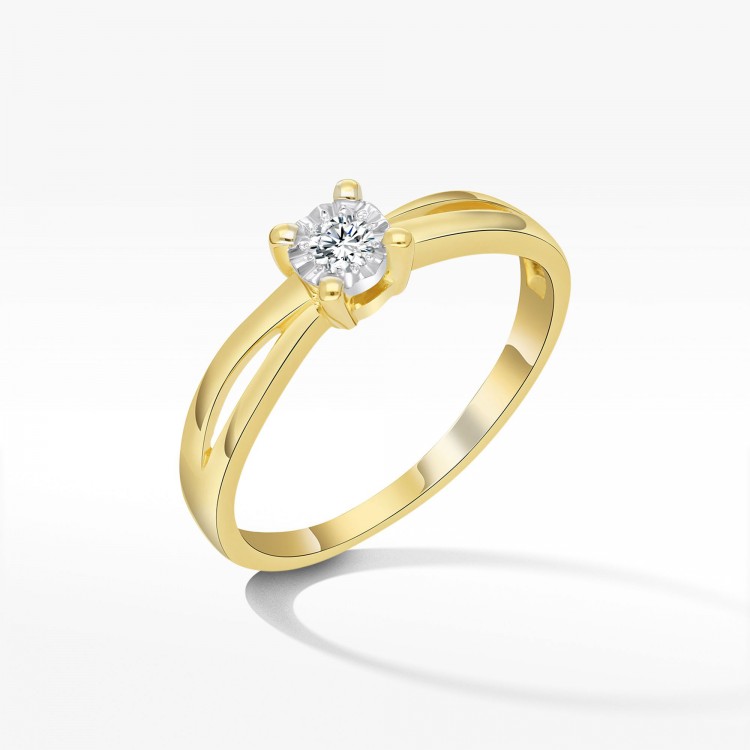 Pierścionek z żółtego złota z diamentem - próba 585 0,08CT PV-130A