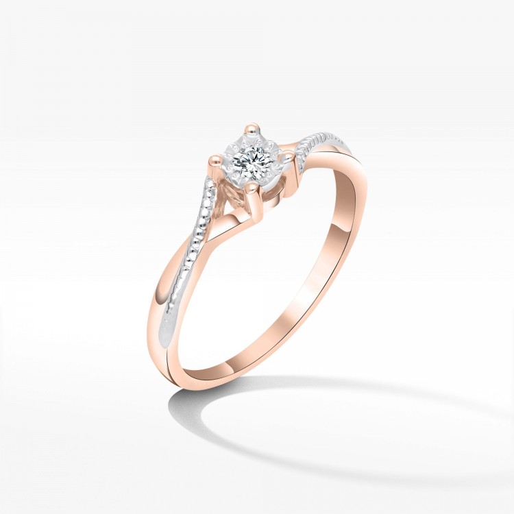 Pierścionek z różowego złota z diamentem - próba 585 0,08CT PV-131C