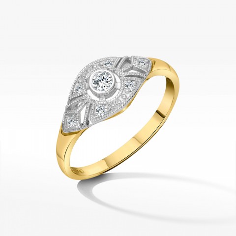Pierścionek z żółtego złota z diamentami  - próba 585 0,19CT PV-164A
