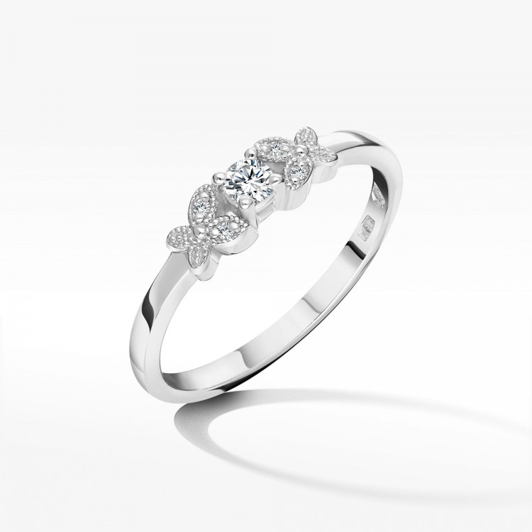 Pierścionek z białego złota z diamentami  - próba 585 0,12CT PV-165B