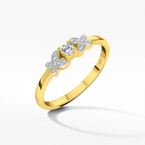Pierścionek z żółtego złota z diamentami  - próba 585 0,12CT PV-165A