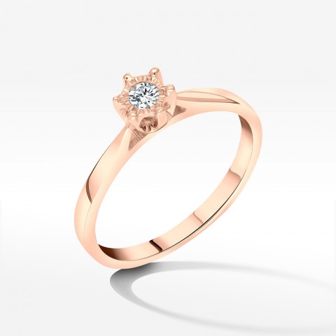 Pierścionek z różowego złota z diamentem - próba 585 0,05CT PV-171C