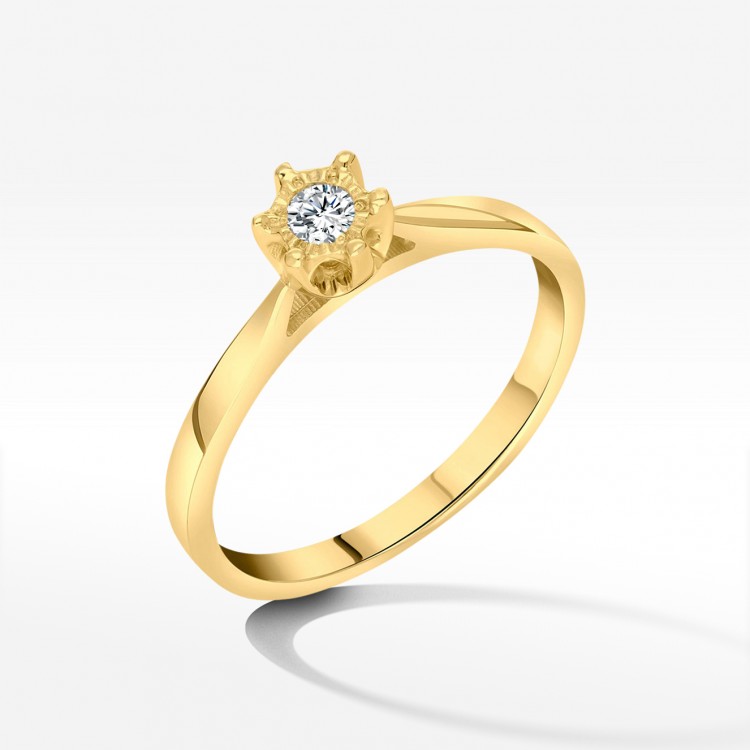Pierścionek z żółtego złota z diamentem - próba 585 0,05CT PV-171A