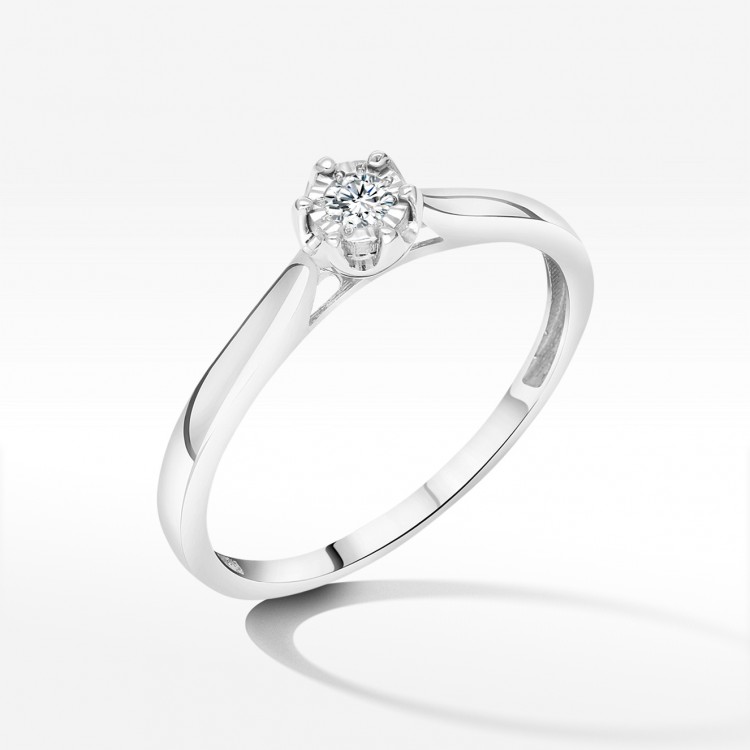 Pierścionek z białego złota z diamentem - próba 585 0,08CT PV-172B
