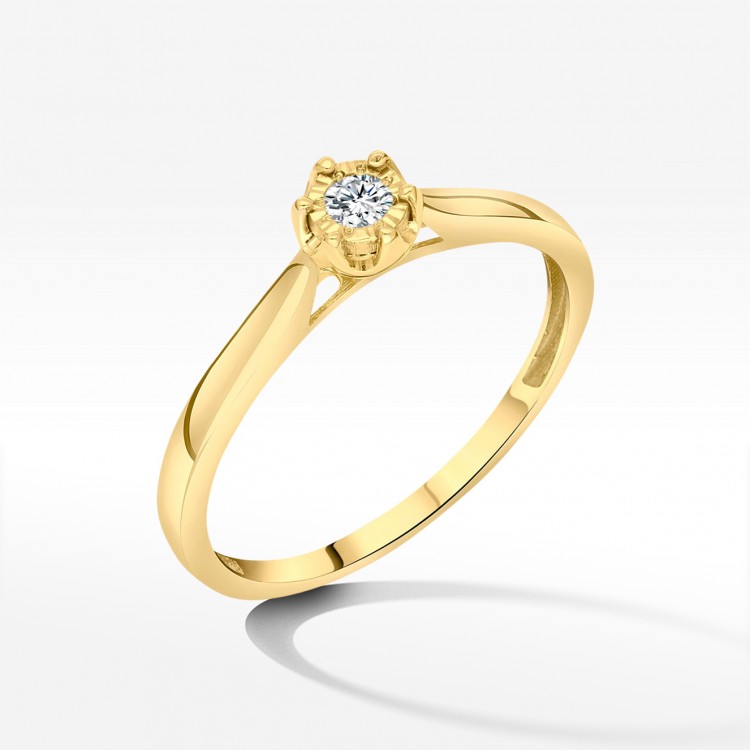 Pierścionek z żółtego złota z diamentem - próba 585 0,08CT PV-172A