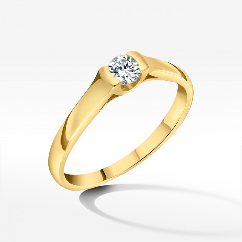 Pierścionek z żółtego złota z diamentem - próba 585 0,15CT PV-190A