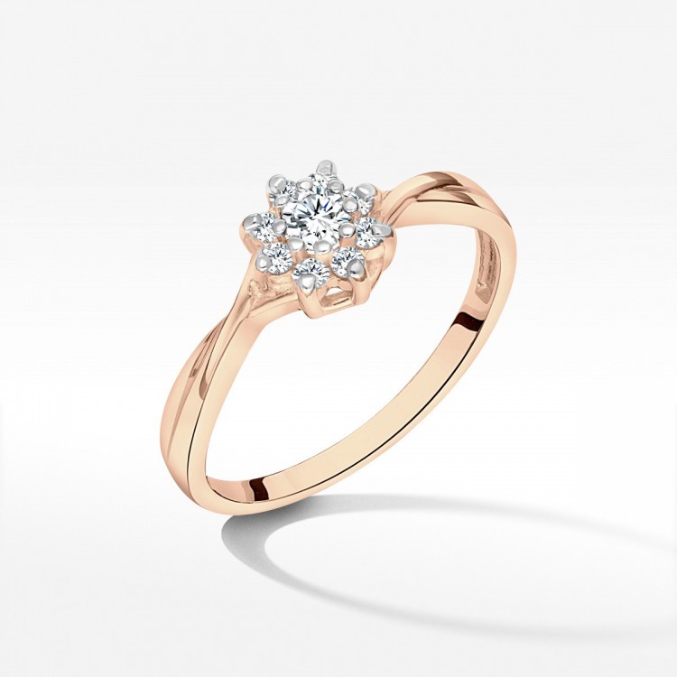 Pierścionek z różowego złota z diamentami  - próba 585 0,22CT PV-185C