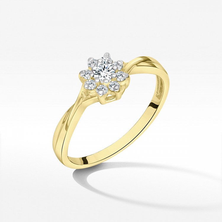 Pierścionek z żółtego złota z diamentami  - próba 585 0,22CT PV-185A