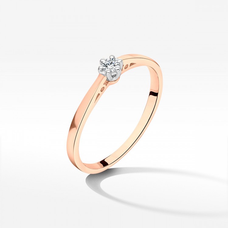 Pierścionek z żółtego złota z diamentem - próba 585 0,08CT PV-192C