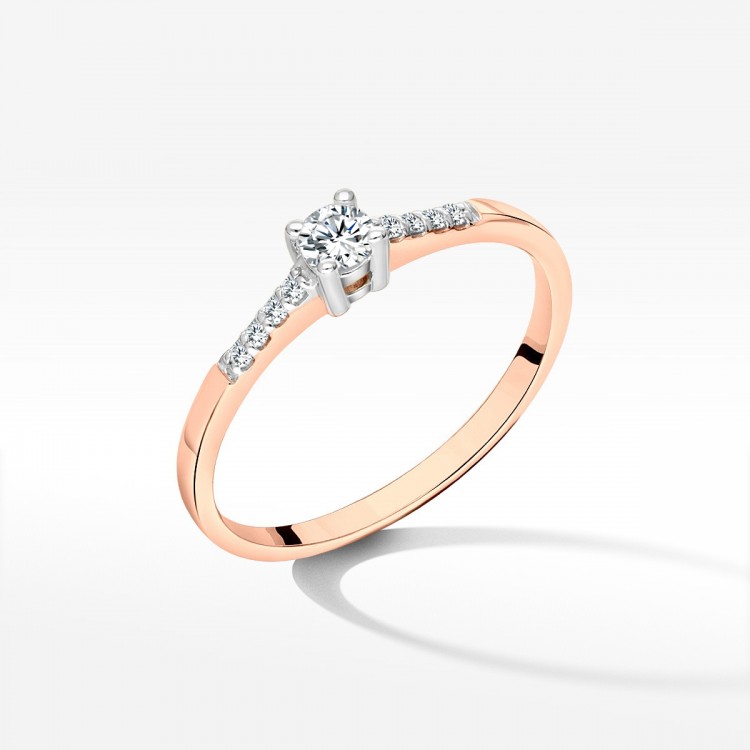 Pierścionek z różowego złota z diamentami  - próba 585 0,22CT PV-214C