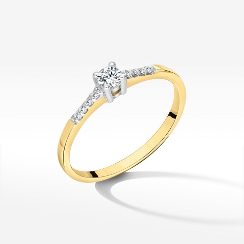 Pierścionek z żółtego złota z diamentami  - próba 585 0,22CT PV-214A