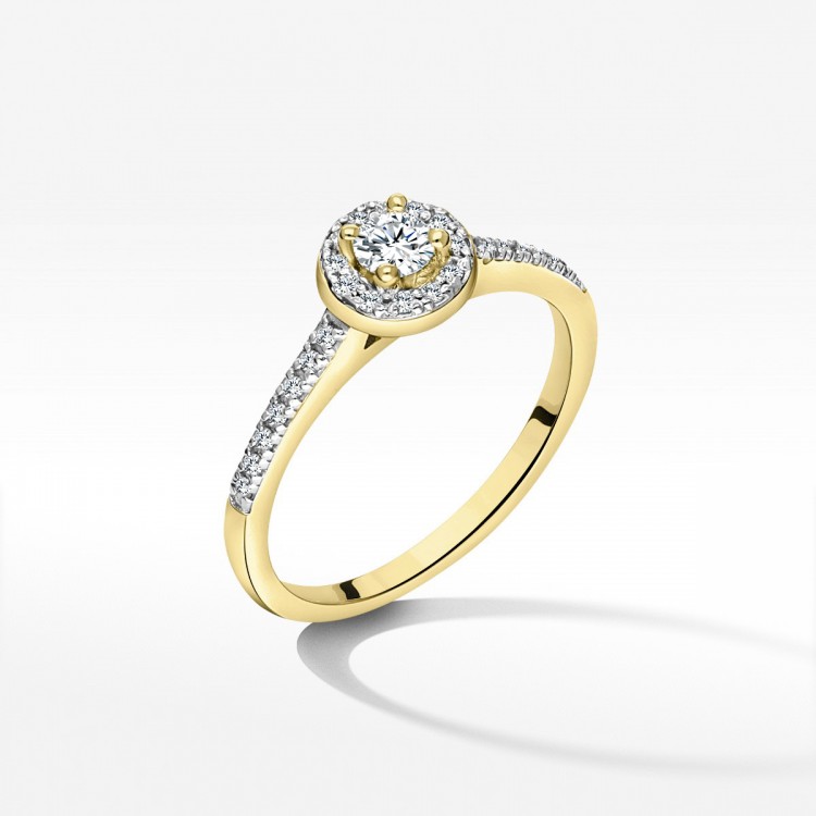 Pierścionek z żółtego złota z diamentami  - próba 585 0,28CT PV-213A