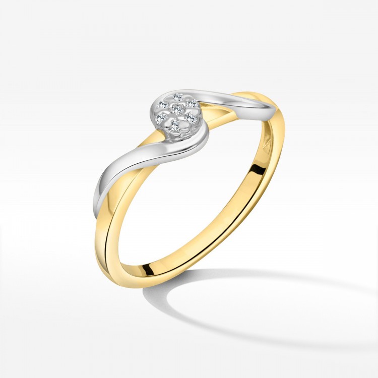 Pierścionek z żółtego złota z diamentami  - próba 585 0,08CT PV-211A