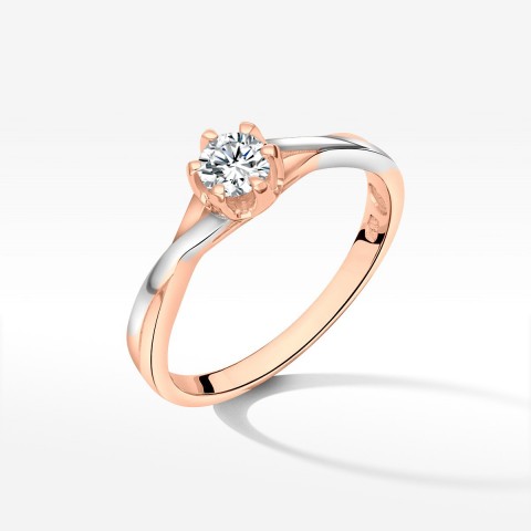 Pierścionek z różowego złota z diamentem - próba 585 0,23CT PV-208C