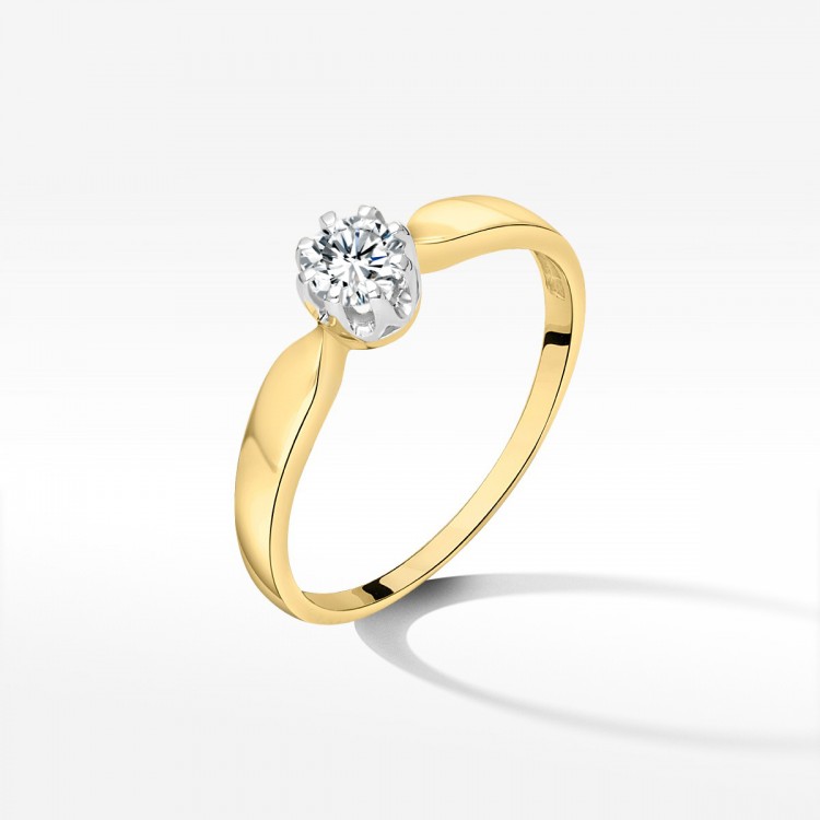 Pierścionek z żółtego złota z diamentem - próba 585 0,30CT PV-195A