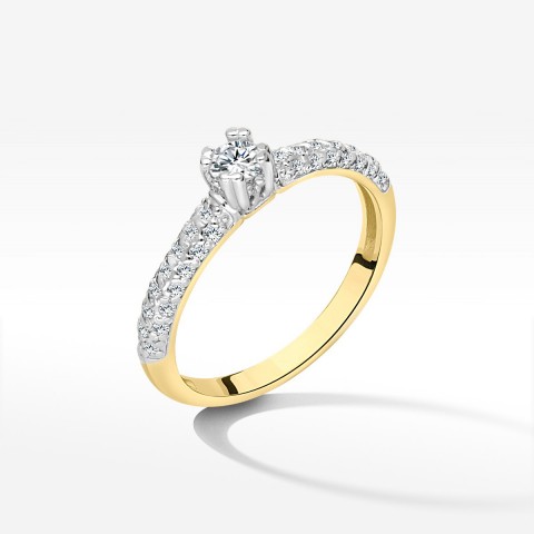Pierścionek z żółtego złota z diamentami  - próba 585 0,36CT PV-198A